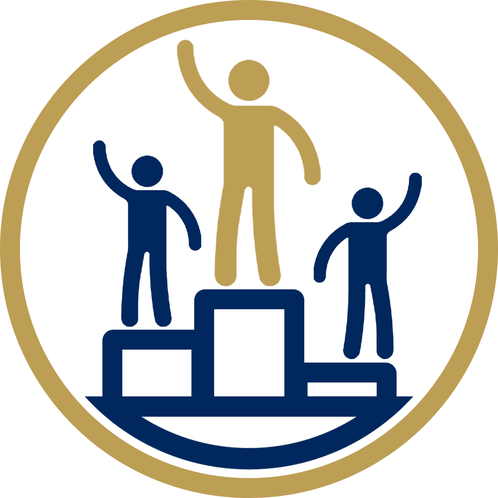 Community service product icon with students on a podium